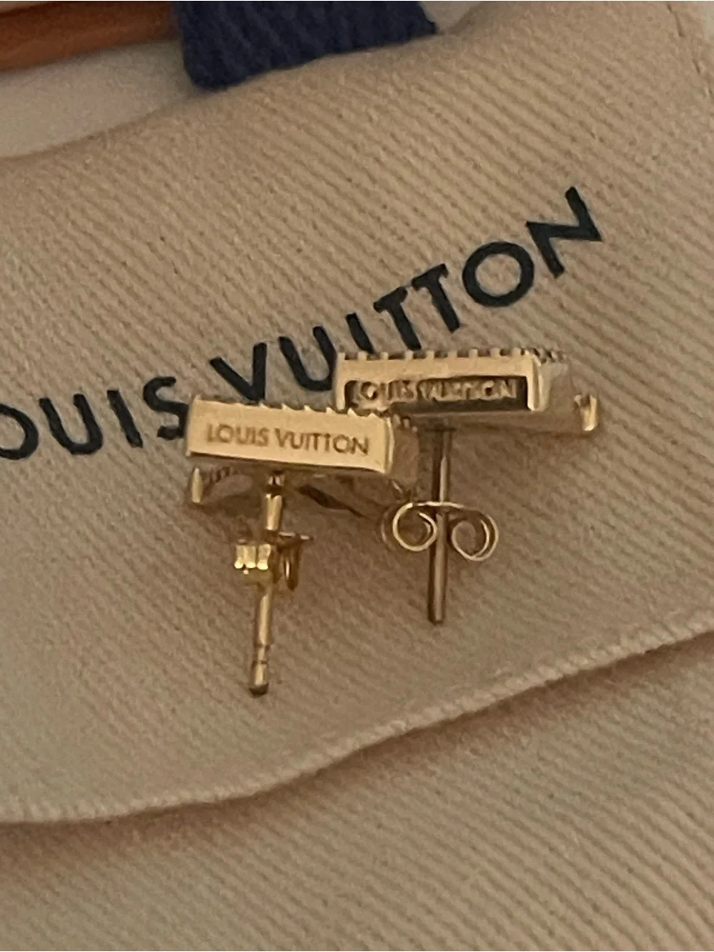 Louis Vuitton Gold Crystal-Embellished LV Logo Stud Earrings